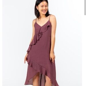 NWT Francesca’s Ruffled Asymmetrical Mauve Dress